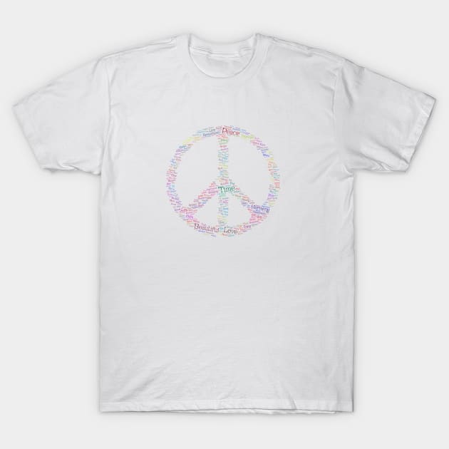 Peace Symbol Silhouette Shape Text Word Cloud T-Shirt by Cubebox